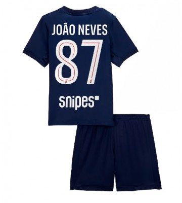 Paris Saint-Germain Joao Neves #87 Hjemmebanetrøje Børn 2025-26 Kortærmet (+ Korte bukser)